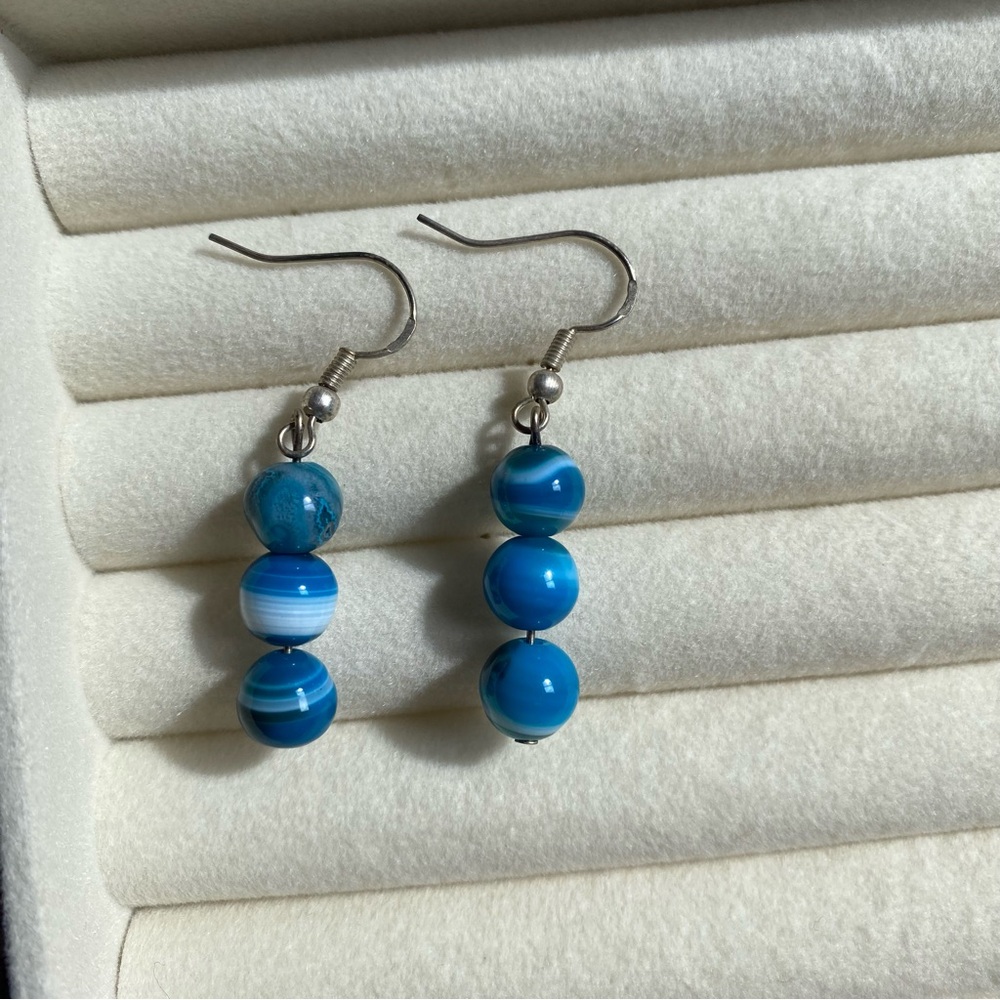 Blue Agate Dangle Earrings